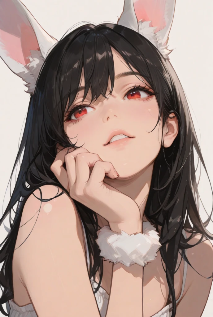 ((masterpiece, best quality)), highres, 8k, cinematic light, high contrast, depth of field, intense glow, simple background, darkness, abyssal, 1girl, cute, naughty,  smile, perfect arms, perfect hands, perfect fingers, detailed fingers, (heterochromia), (completely :1.3), detailed collarbone, perfect collarbone, close up, close shot, portrait of a girl, detailed eyes, glowing red eyes, sparkle in eyes, detailed iris, grin, stylized, (messy hair), (hair over one eye), luminous, fangs, demon horns, red horns, mouth wide open, tongue out, (heavy rain:1.3)