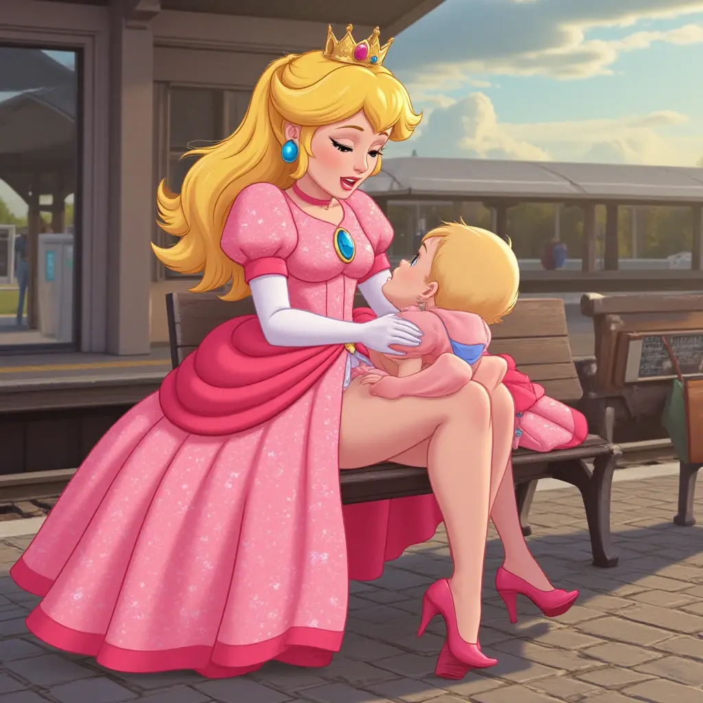 princess peach,tanooki peach,tanuki peach,ighres,1girl,blonde hair,blush,breasts,breasts out,,earrings,jewelry,lipstick,makeup,medium breasts,,pubic hair,,signature,tanuki suit,tanuki tail,