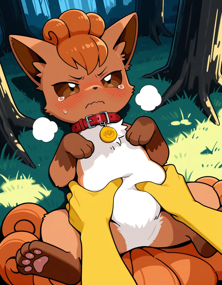 (feral flareon), (male werewolf) score_9, score_8_up, dream prompt:score_9, beautiful, detailed cute face, blushing, shocked expression, reverse suspended congress, looking surprised, crying, forest, feet in view, foot shot, crying, ???, 3 toes, foot focus, huge feet, ????????????, closed eyes, saliva, hyper feet, ????????????, spreading legs, scrunching toes,