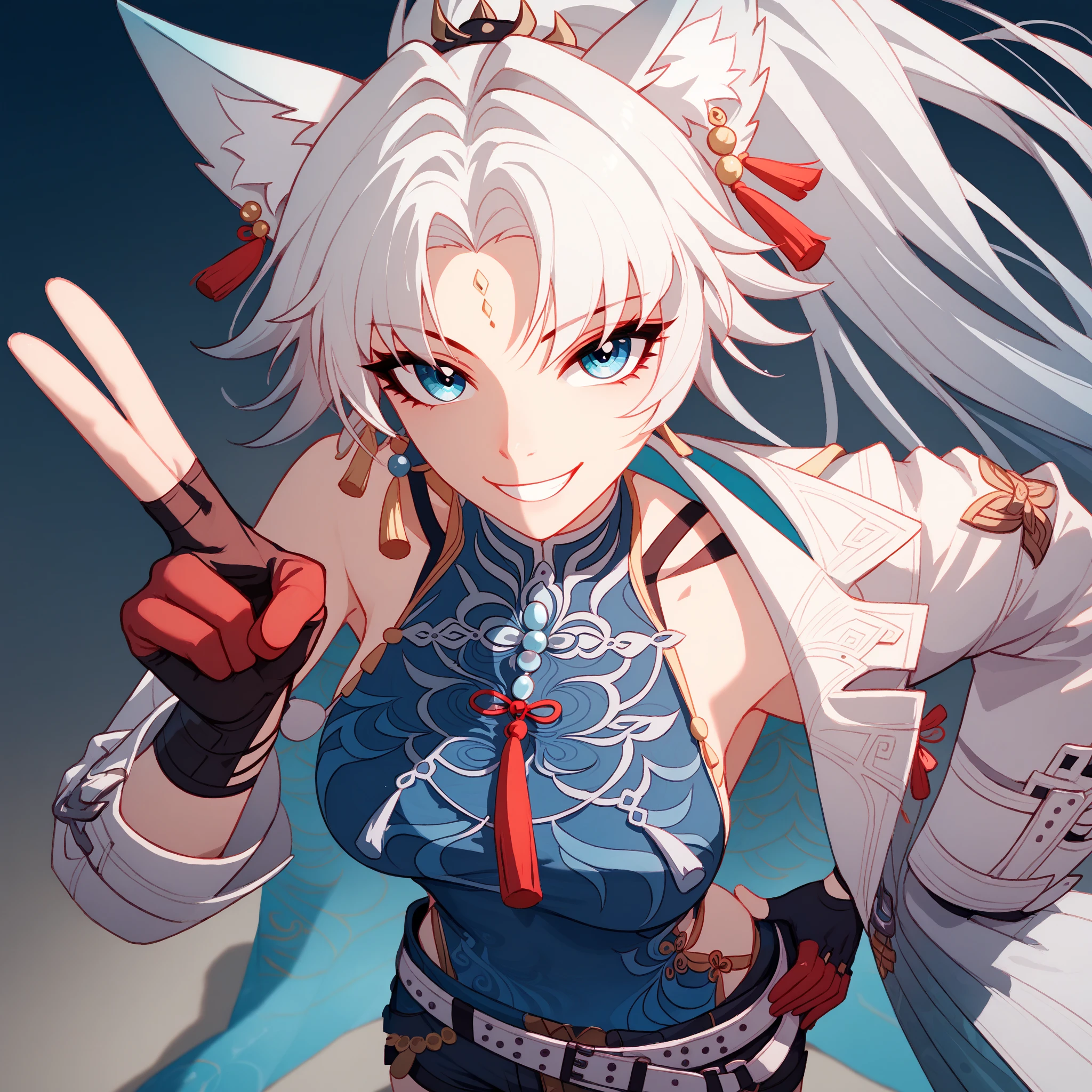  armpits and chest、Climbing a cherry tree、(masterpiece, best quality:1.2), 1girl, 独奏,Wolf girl, fox mask, ninja, girl, long white hair, odd eyes, blue kimono, ninja girl, red and blue scarf,Dancing Cherry Blossoms,Full moon backlighting, light coming in, fantastic atmosphere.night、Shadows of light and darkness、Eyes glowing in the dark、Black fox mask、Fisheye Lens、Expansive starry sky、long hair that spreads、Overlooking the city from atop a large cherry tree、Aside exposure、Black fox mask