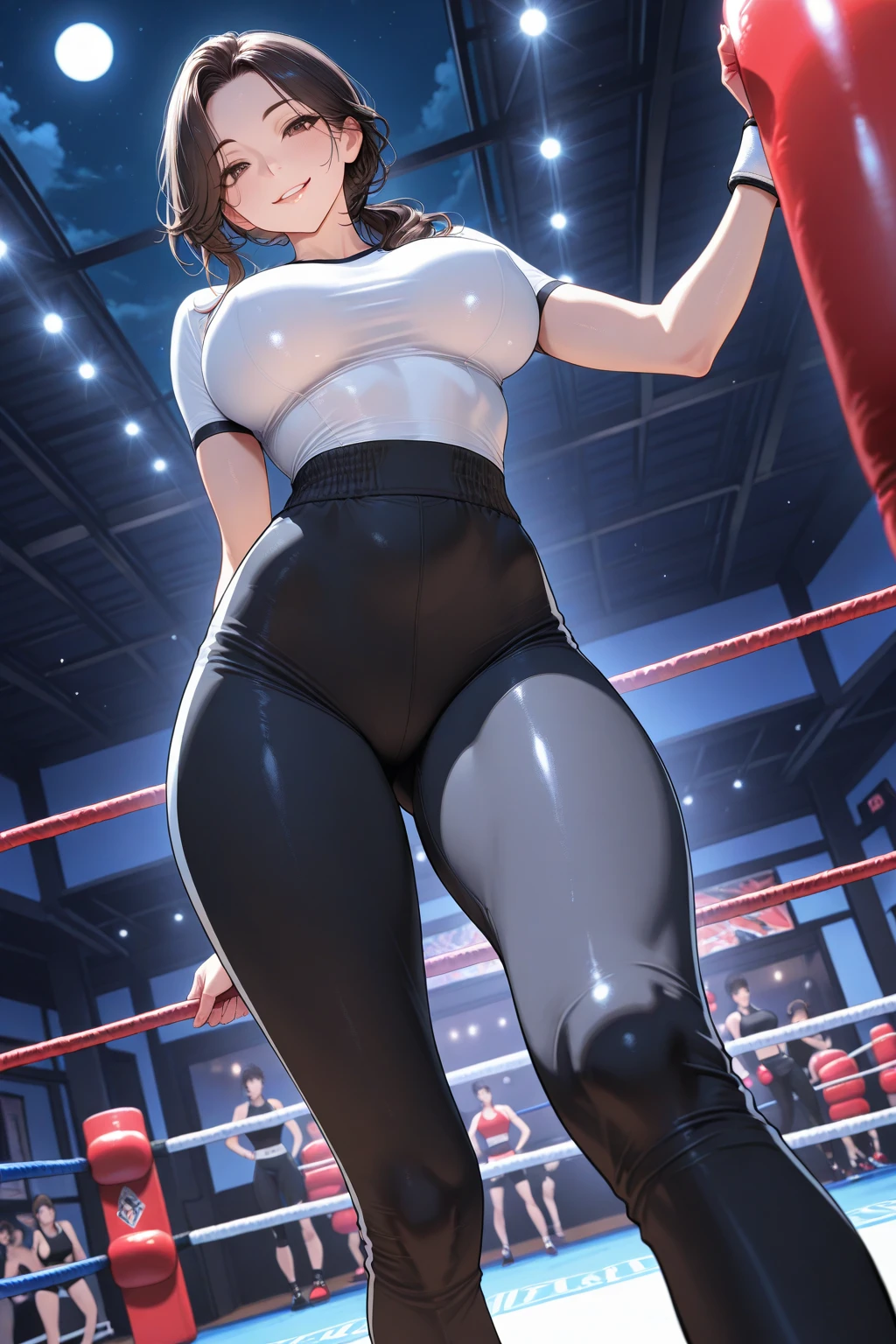 sexy MOM and Son couple, (original) ,  mom busty and tall perfect legs perfect ass,  (very detailed wallpaper) , (best quality) , (masterpiece) , photographic reality, realistic, very detailed illustrations, (1  with 1 young boy) , beautiful eyes, (delicate faces) , perfect detail, (best lighting) , (super complex details) , 
 (boxing girl with boxing boy) ,  , sweat, heavy breathing, (oppressive attack) , (boxing ring) , athletic sexy mini  shorts on mom showing ass, male boxing shorts on boy,  perfect detail, perfect fingers, perfect limbs, impact, (shiny skin) , abs, muscles, waistline,boxing shorts, fist fight, black hair, high ponytail, very long hair, 
4K unified, (super detailed CG: 1.2) , (8K: 1.2) , realistic, octane rendering, sexy tall mom and  smaller son fight training,