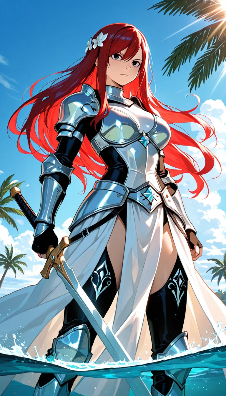 digital illustration, anime style, the (glorious warrior of light:1.3), glory-infused, holy divine armor, delicate, sublime, epic pose, (power overwhelming:1.2), (holy fire), beautiful beyond words, awe inspiring, highly detailed, volumetric lighting, vibrant triadic colors, dynamic composition, sharp and crisp image, done in photoshop, feminine shapes