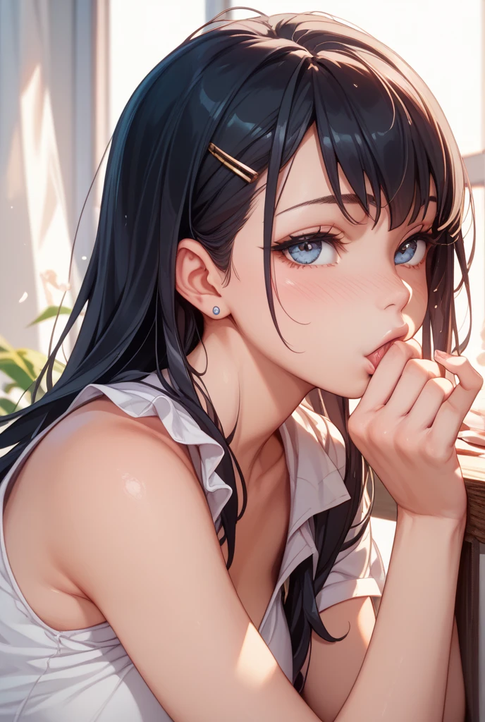 ((Ultra High Resolution, Photorealistic, Realistic, Best Quality, Photorealistic)), ((8K, Raw Photos, Best Quality, Masterpiece)), (Photon Mapping, Radiosity, Physically Based Rendering, Auto White Balance), (High School), (Tsundere), ((Clean Crotch)), Official Art, Technical Sense, Top Quality, Masterpiece, Illustration, CG, Unity, Wallpaper, Amazing, fine details, very delicate and beautiful, very detailed, sharp focus, rich background, blurred background, (real person, photo), (high detail skin, visible pores)))), ((face close-up)), ((tongue sticks up)), (sky blue eyes), (long, shiny black hair), (glaring)), (glaring)), (((approaching to make you saliva))