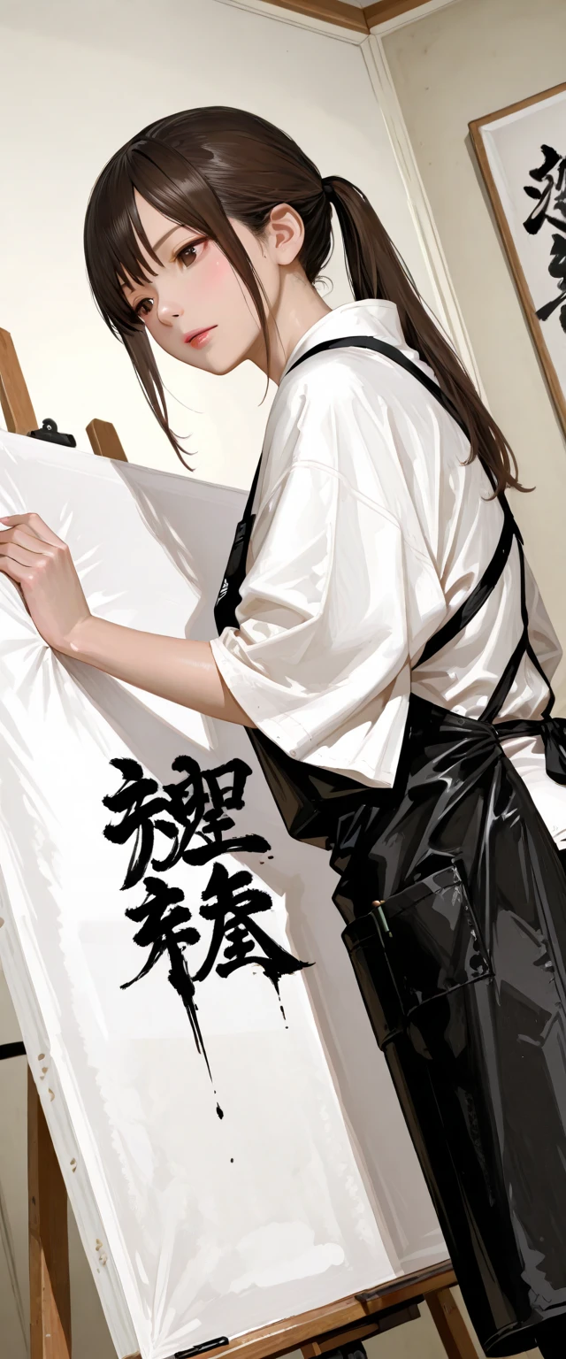 Masterpiece, amazing detail, calligraphy art, calligraphy, modern art, color ink, the real female back, natural skin, surreal, fashion photography, high resolution, covered legs