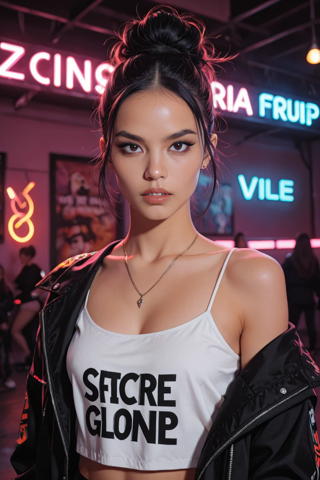 Create a high resolution 8k image of a woman in GTA6 style.