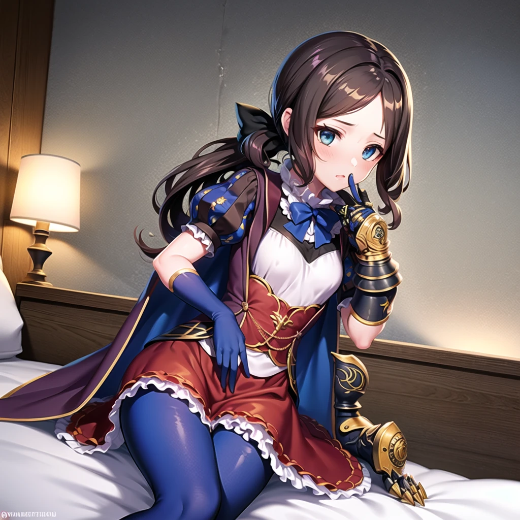 Extreme close-up,Squatting,,1girl in,Ultra detailed skin,Curve,Petite,Beautiful breasts,Large breasts,pale skin,pointed breast, ,(Fantasy Art,Highest image quality,Hyperrealist portrait,(8K),Ultra-realistic,Best Quality, High quality, High Definition, high quality texture,high detailing,Beautiful detailed,fine detailed,extremely details CG,Detailed texture,realistic representation of face,masutepiece,presence,Dynamic,Bold),Bob Hair,(Thin hair),(Soft hair),Swept long bangs,Extra bright coppery amber hair,Hair over one eye,((Clothed:1.5),Leather boots,Leather Gauntlet,(santa dress armor:1.5),(Long Silk Salon:1.5))),mecha musume,lucifer's wings,mechs_girl_Figure