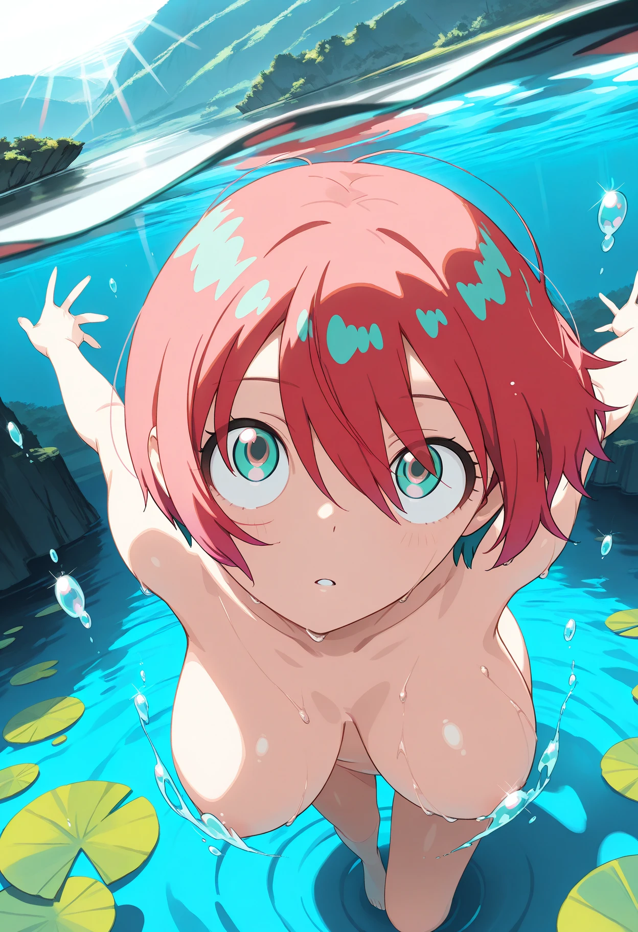 Medieval cloth costume、Expressing emotions、Side bust、Landscape illustration、Wet body after shower、Pink clothes、Tearnote Yoko, 22 years old、Small breasts、High resolution、Open leg pose、Covered in a lot of 、Looking into the camera、short hair、The tentacles are invading my loincloth