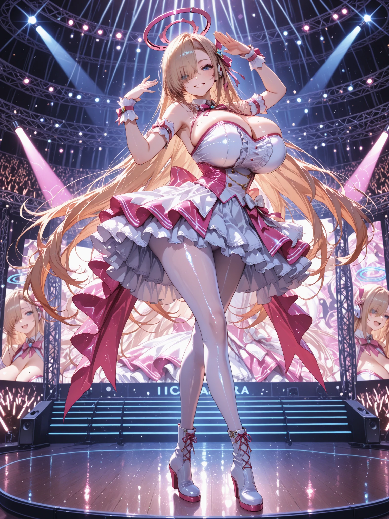 A 4-year-old idol with ??????????? flips up her miniskirt to reveal her lace panties and sings enthusiastically.