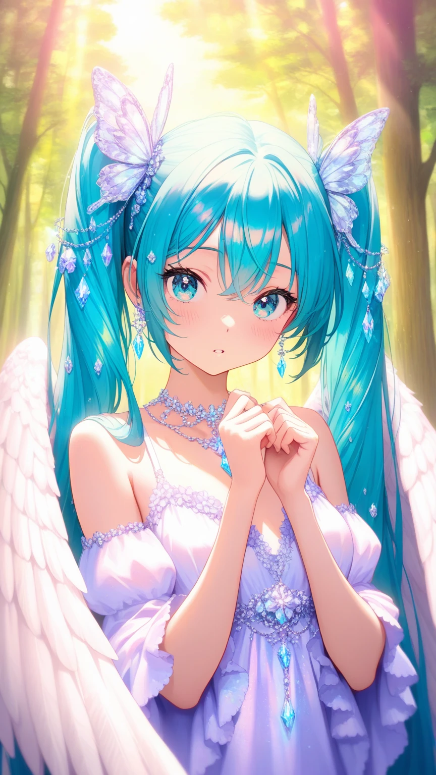 girl,(Angle from above),June bride style outfit,clothes with lots of frills,(legs spread wide),close up of face,((high resolution)),smile,(lace pattern background),(white and pink and blue and yellow and green and orange),(:1.3)