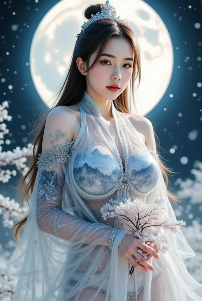 ( masterpiece, Top Quality, best quality, Official Art, beauty:1.2),（The Most detailed and clear  features：2.0， Contour：1.0） (1 Chinese Goddess:1.5), very detailed,( Dunhuang 艺术:1.1),( Dunhuang ，Colorful:1.1)(Flowers:1.3),Most detailed,(Zentangle:1.2), ( dynamic pose，Showing thighs:2.0), ( blue sky white clouds moon background :1.3), (Chinese embroidered Hanfu:1.2), (Spread Your Legs， creates glowing skin ，耻骨：1.2), ( many colors :1.4), ,(earrings:1.4),