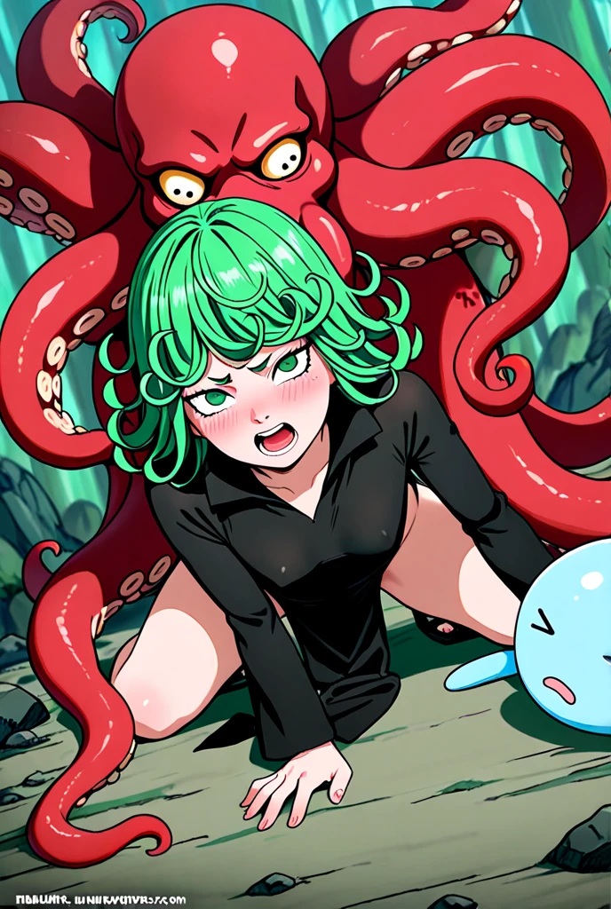 ((best quality)), ((highly detailed)), absurdres, (detailed eyes, deep eyes),1girl,20 years old,solo,long hair,pink hair,(white shirt,black standart tie,black skirt),dynamic pose, cowboy shot, (((scylla))), (((octopus girl))), standing, (tentacles:1.33), (suction cups:1.33), (fused:1.33), ((tentacle legs)), squidlegs, ((underwater,sea, aurora,night)),leaning forward, serious,cute