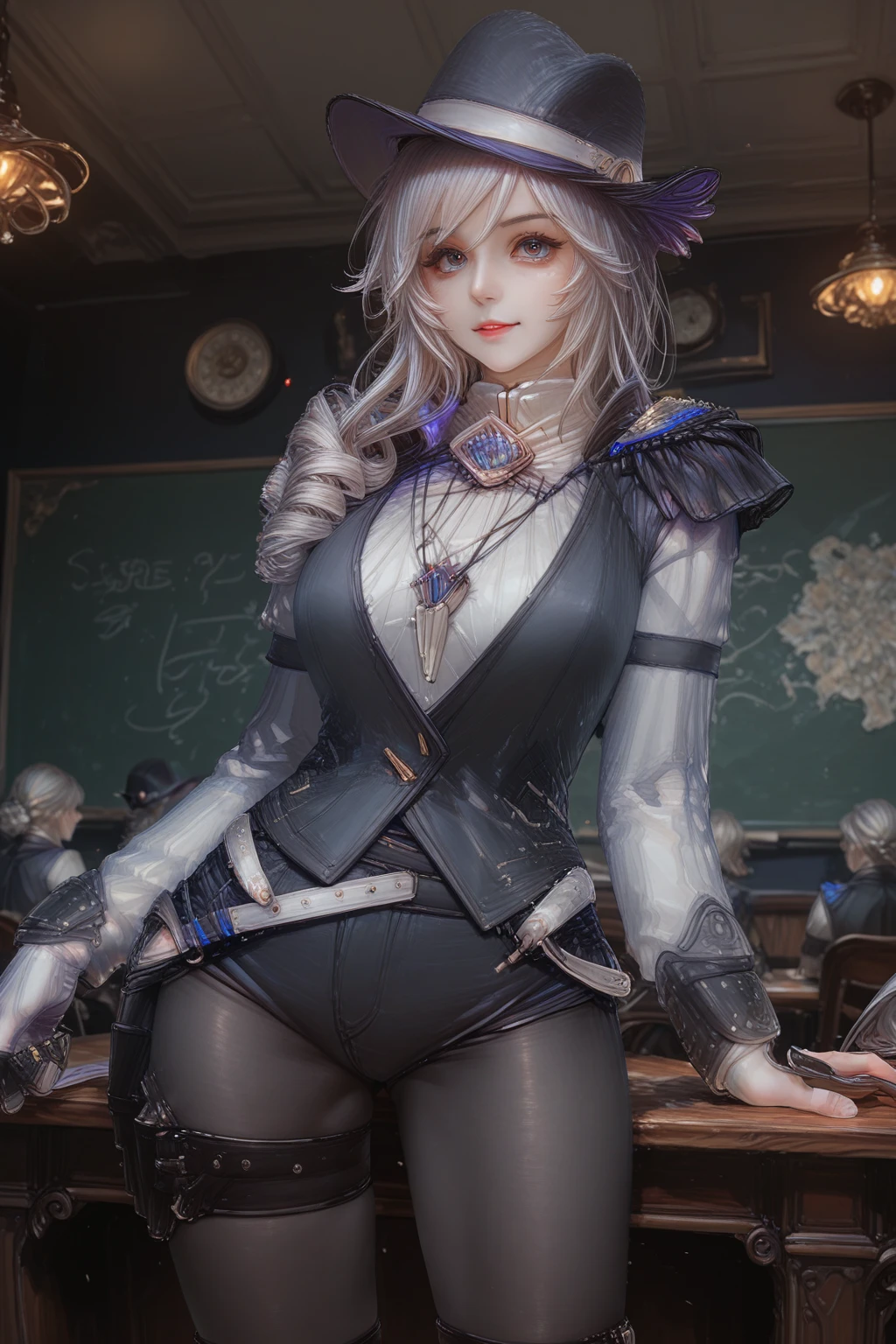 (Masterpiece), professionnel , photo realist , profondeur de champ ,Gorgeous metal weapon , sword , Double maniement, fan, Yvraine,  oreilles pointues, ((Top node, ornement de cheveux de plumes:1.5)),