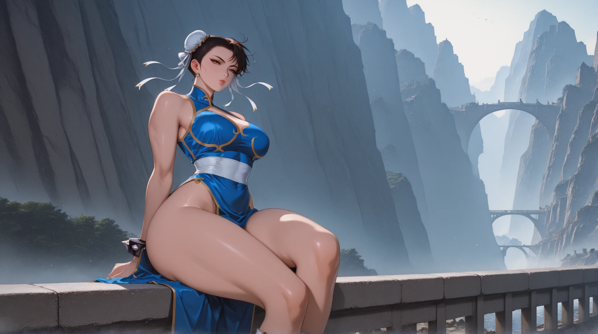 personaje chun li de street fighter, lado posterior mostrando su gran culo ano y  con su ano a la vista ()
