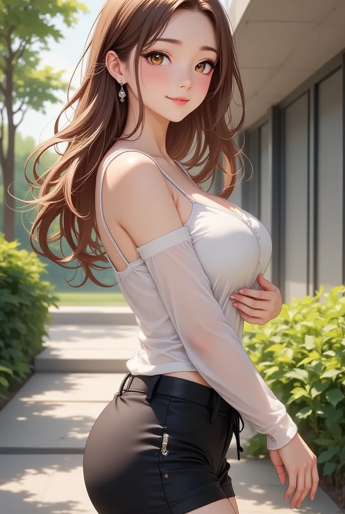 ((((highest quality)))), (((Ultra-precision CG 16K))), (((masterpiece))), (((Very detailed))), (((Extremely detailed))), (((Black outline:1.3, Written boundary depth:1.3 , Written soft outline))), Maximum clarity and sharpness,Multilayer Texture, Surface Shading, Cinematic lighting, Beautiful details sparkle ,Perfect Proportions, Limited to three woman, BREAK accurate, Anatomically correct, Highly detailed face and skin texture, drawn in detail, Highly detailed  and skin texture, Detailed eyes, beautiful hair, Beautiful Japanese Idol face, Beautiful and beautiful eyes, Beautiful body, Beautiful breasts, Beautiful thighs, Beautiful legs, Beautiful fingers, (Beautiful views) , skinny body, ((Beautiful Skin)), ((Skin Texture)) BREAK breast enlarged, medium Breasts, rocket breasts, (((perky breasts))), ((covered )), slender waist, (smiling , narrow eyes, blush, determined expression, hot, sweaty , Heavy breathing,) BREAK (((wearing oversized character printed tank top, wearing Jersey in a casual way, wearing pleats , breasts is covered by outfit))) , wearing earrings, BREAK ( stick breast out),(((looking at viewer, super detailed background , cumulonimbus of summer sky, high school student standing quietly and put hands in the pocket at vivid green Vast grasslands , ((closeup face)), from random angles ))),