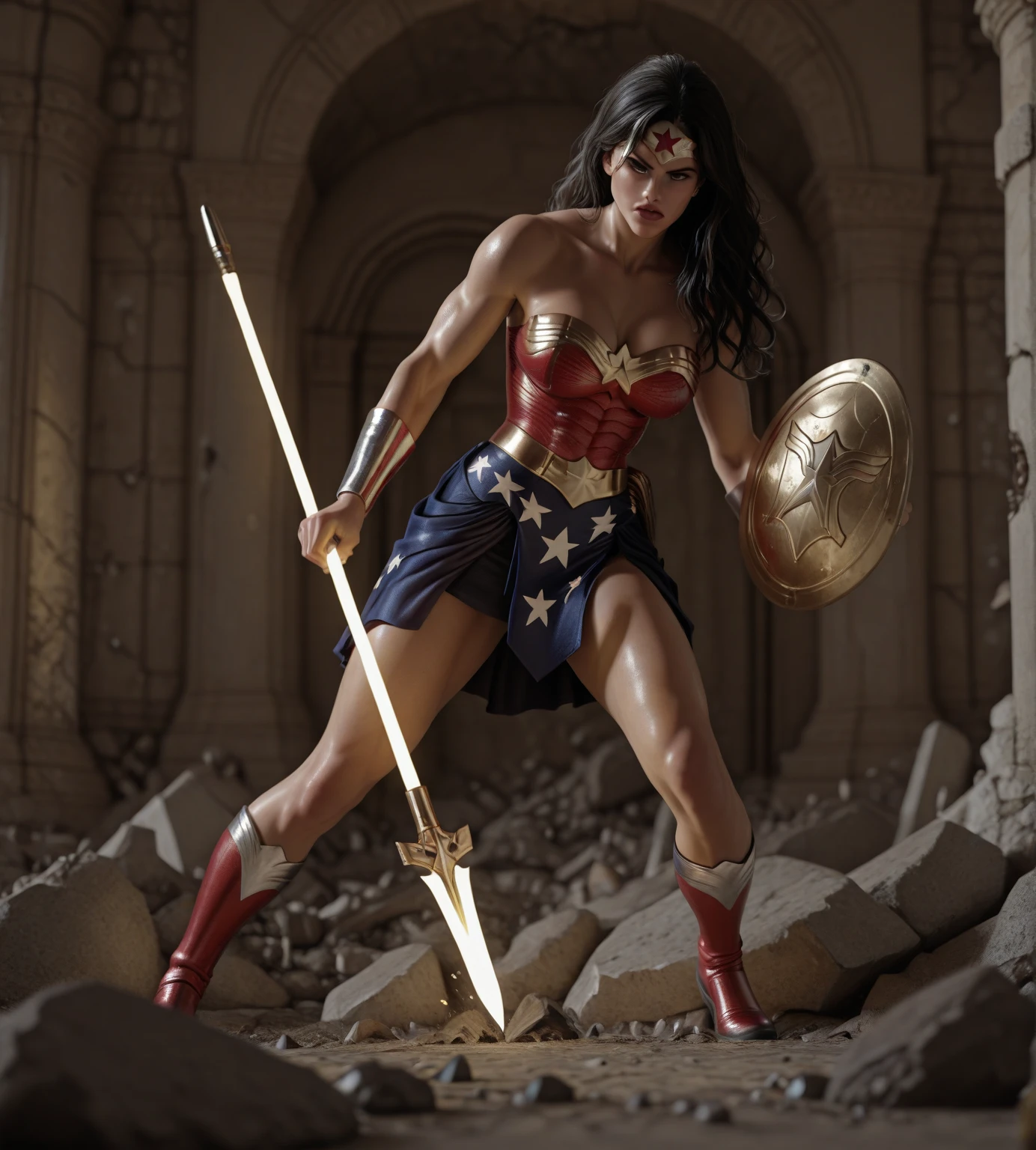 wonder woman as a spartan warrior, dying on battlefield , bloody armor, epic, 8k