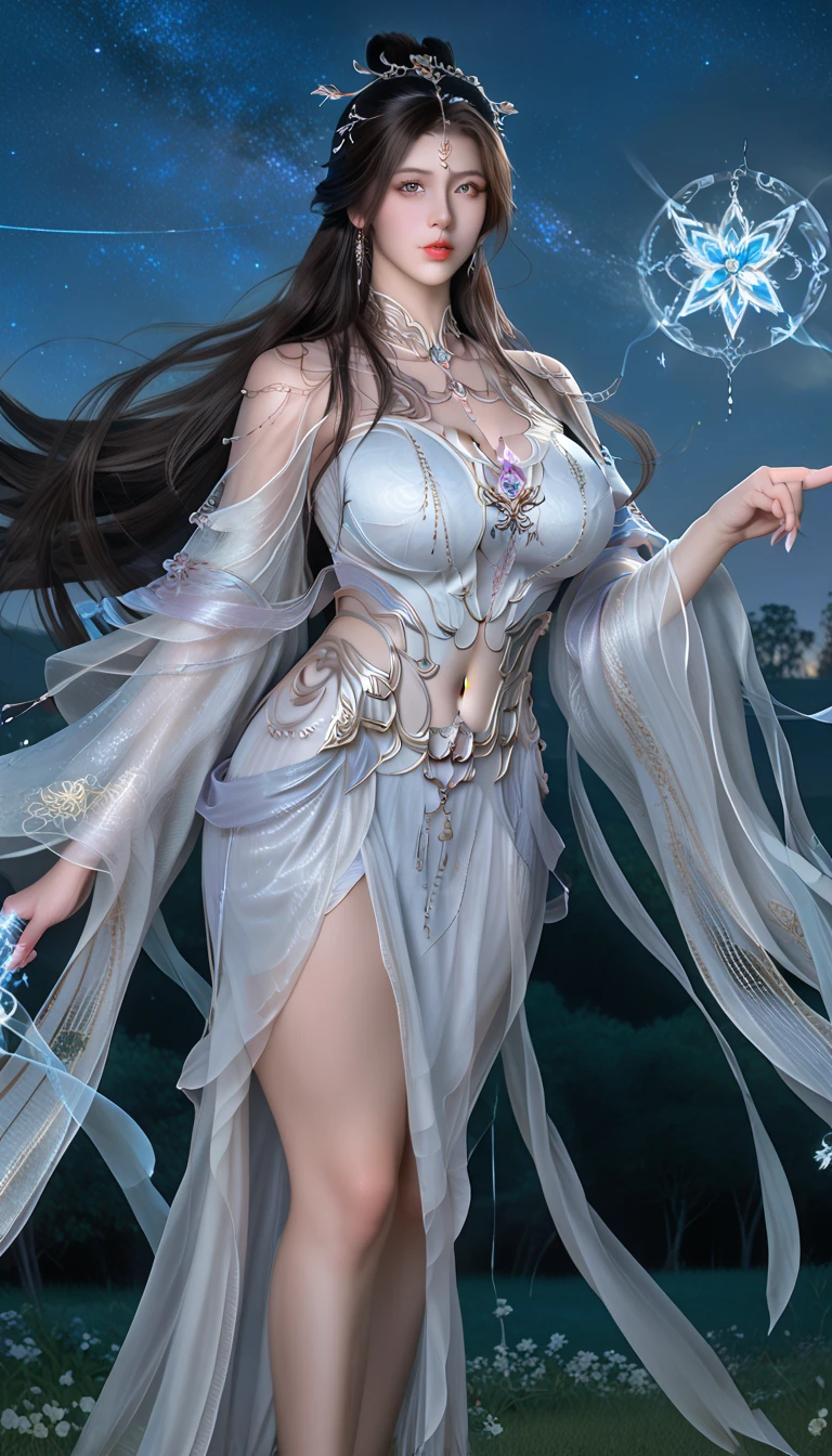 1girl, dress, hair ornament, solo, long hair, black hair, jewelry, purple eyes, purple dress, earrings, water, upper body, blue dress, clothing cutout, butterfly hair ornament, cleavage cutout, expressionless, bug,  sleeves, chinese clothes, makeup, butterfly, looking to the side, red lips