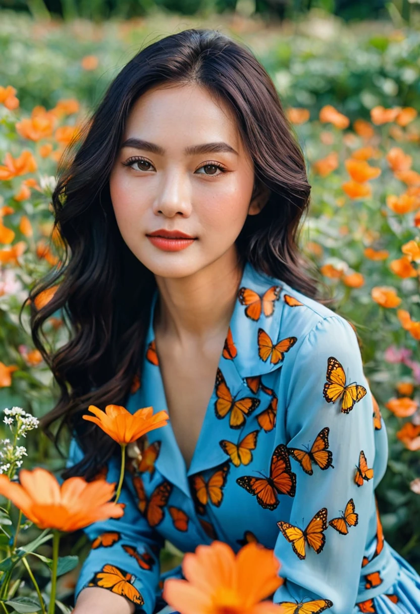araffe woman in yellow dress standing in front of a wall with butterflies, ((upper body)),a portrait inspired by national geographic, pexels contest winner, street art, yellow butterflies, butterflies, yellow clothes, butterfly, fine art fashion photography, harmony of butterfly, butterflies in the foreground, on a yellow canva,fashion photography, shades of yellow, karla ortiz,