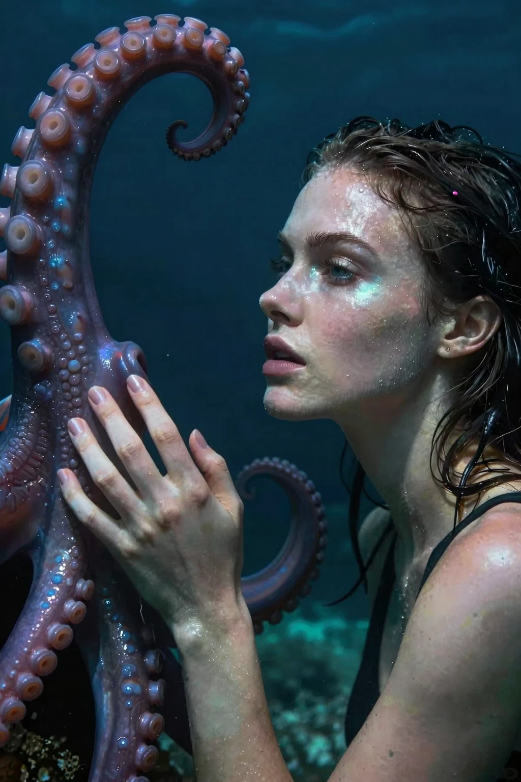 a young woman (Emma Watson, , swollen breasts) experiencing an intense , surrounded by alien tentacles in a slime-filled pit, multiple tentacles engaging in  acts with her, belly bulge, covered in  on her face and gaping , ultra-realistic, 8k, highly detailed, photorealistic, masterpiece, cinematic lighting, dramatic colors, dark fantasy, surreal
