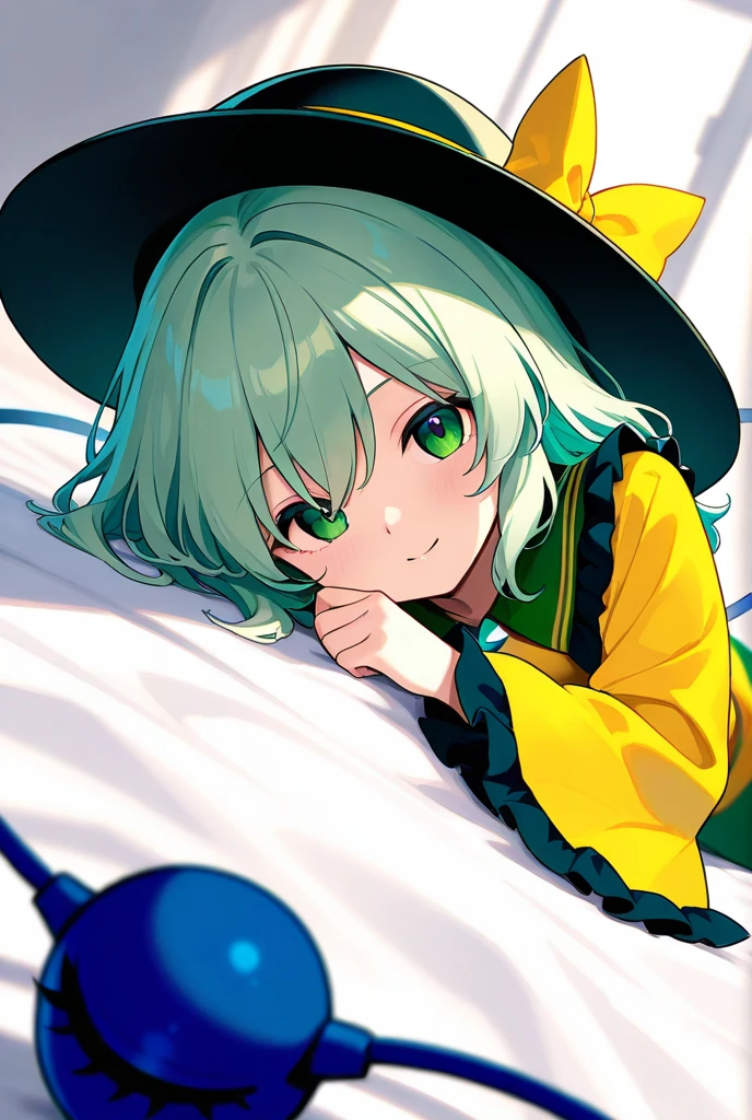 1 girl,(komeiji koishi),gradient_Background,Close,Lying in bed,short-hair