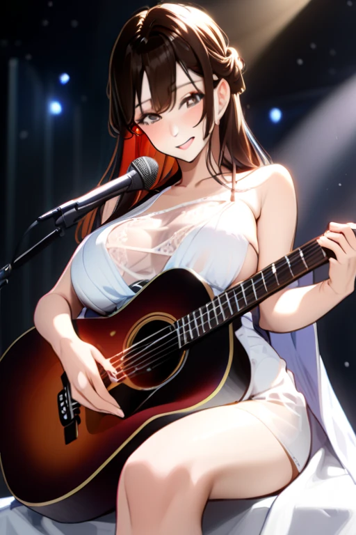 masterpiece, Highest quality, night, outside, One Girl, White shirt,  , , , , between legs, pubic hair, , Plump, (Big Boobs: 1), Super detailed