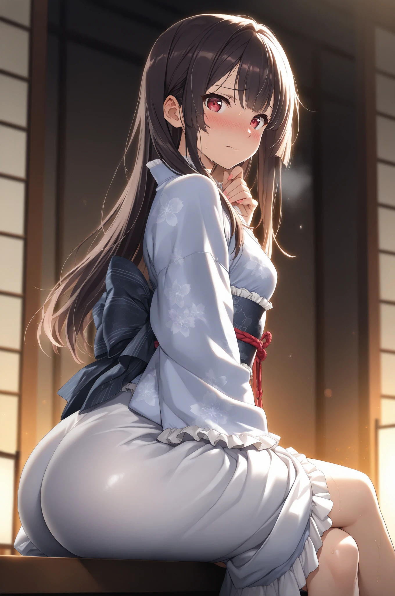 China dress、、、I can see her 、I can see the valley、China dress、Black Hair、Leaning forward、、Blushing、、A look of contempt