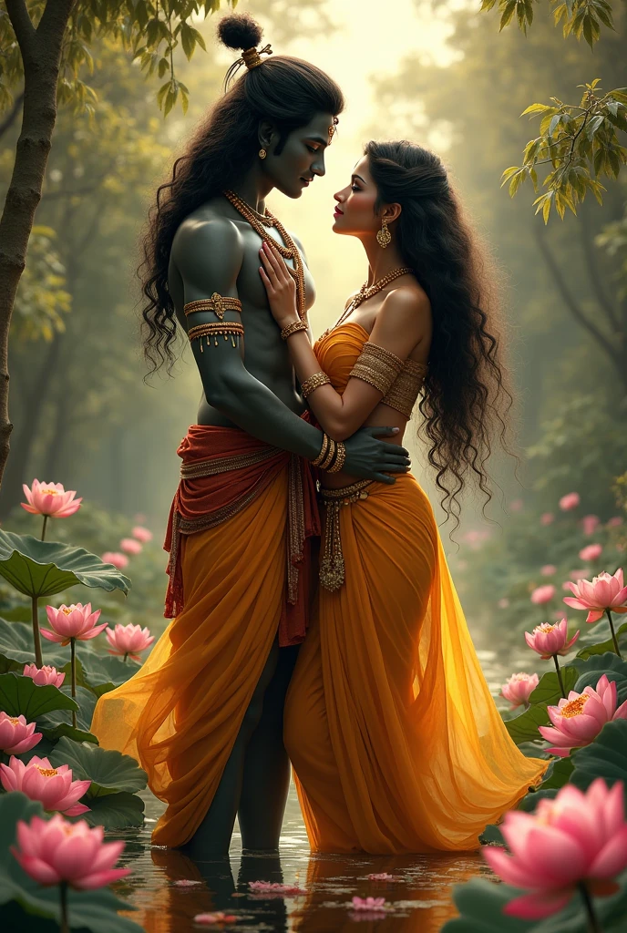 Realistic Goddess Krishna and Radha together looks like a beautiful artwork lots of beautiful combination of colours and High quality 16*9 image
