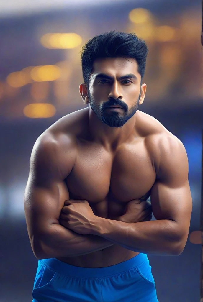 Gay couple doing body play, Pehlwan man Indian Gurjar 40 years old man doing body play, big shinning eyes big lips wide jawline beautiful hunk face spiky black hairstyle, oiled body, hot body playing poses, , , exotic,, hd, hdr, D750F nikon, Cinematic, bright colors 