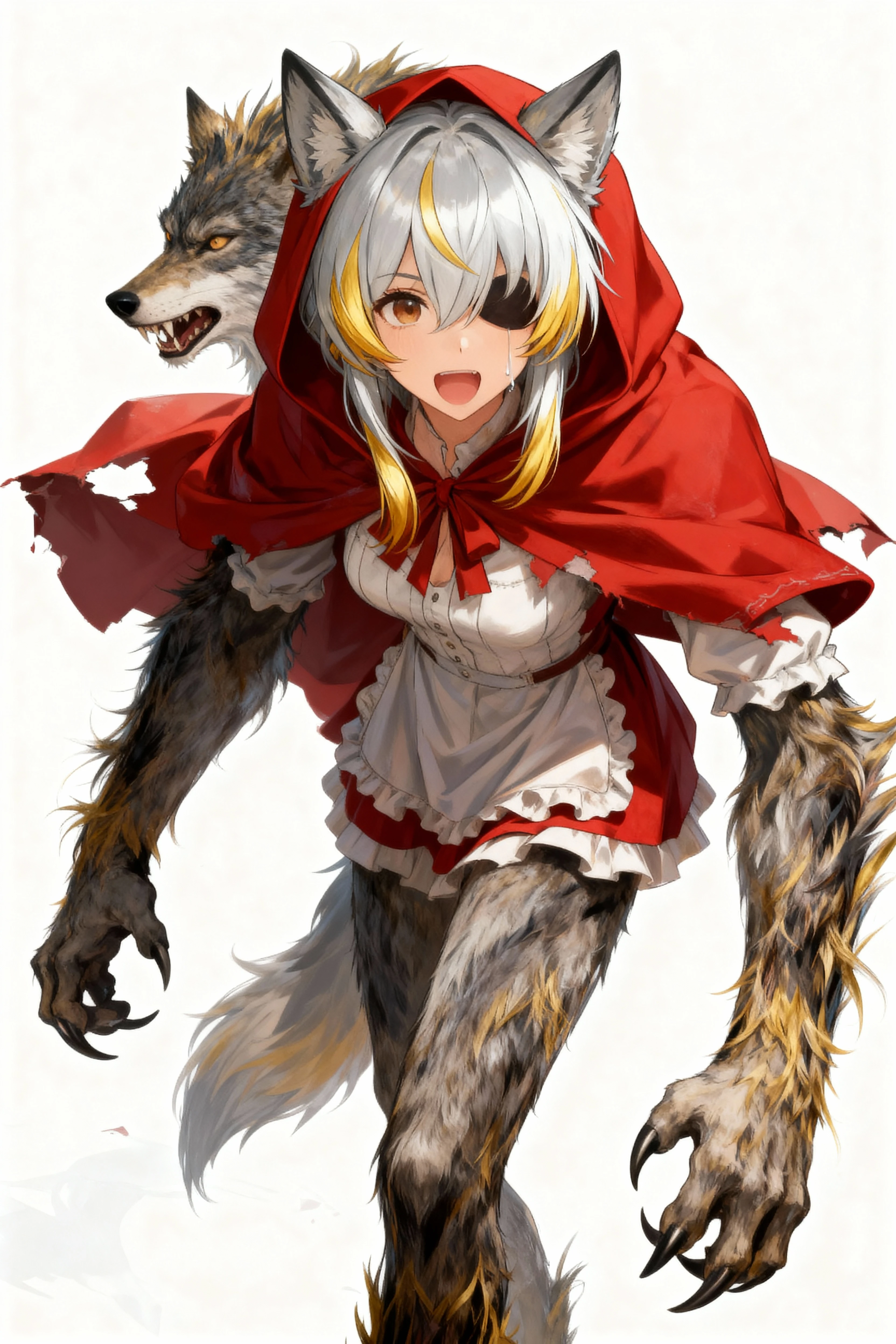 Solo, score_9,score_8_up,score_7_up, source_cartoon, source_furry, Kat, Anthro furry feline girl, tall body, hourglass figure, adult female, blue eyes, :3, snout, pink nose, silver furry body, grey tabby cat stripes, long blonde hair, , floating, floating in blood, blood everywhere, on her back, limp body, sad expression, soulless eyes, full body shot