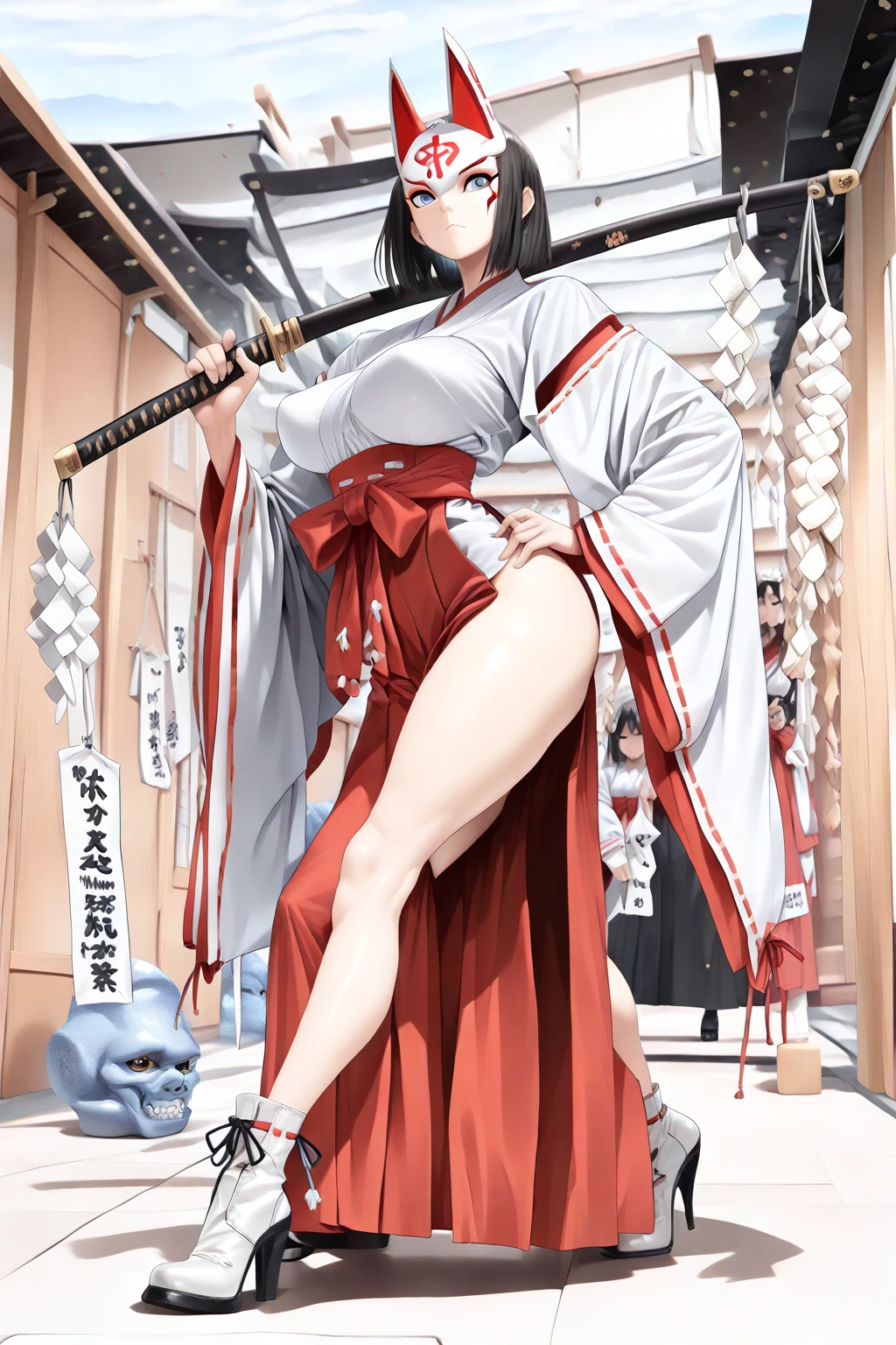 ((Highest quality)), ((masterpiece)), (detailed), （Perfect Face）、（The woman is a 12-year-old princess from the Sengoku period in Japan., Long black hair and a beautiful face　Located in a luxurious samurai residence.、The woman is wearing a Japanese white kimono with a richly embroidered red shiny robe over it.　The red robe worn by Japanese princesses　Her hair is styled in a traditional Japanese hime cut.　It is decorated with gorgeous ornaments from the Edo period.,   She is made to lie on her back on the futon and forced to have ??? by a dirty old man, who thrusts his ????? into her ?????, ????? her in the ???????????????????, and makes her give birth to a .　