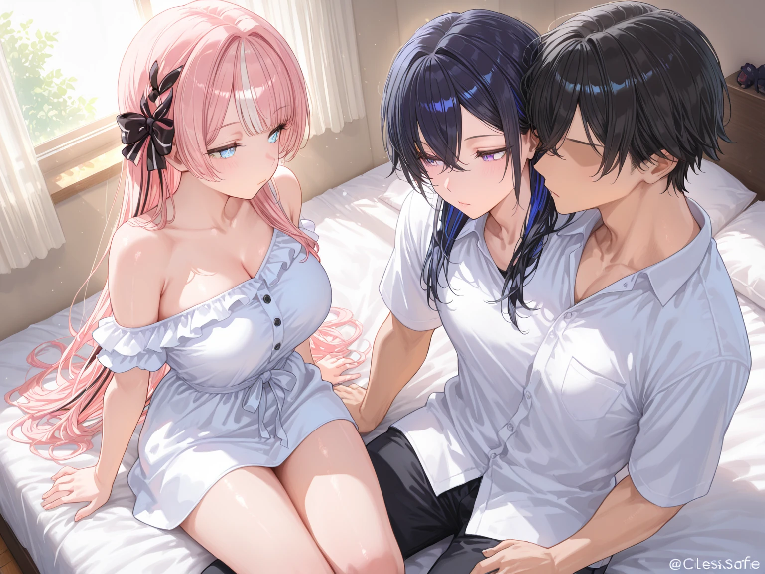 、On the bed、Massage the breasts、Touching the crotch、、 by a middle-aged man、、、 