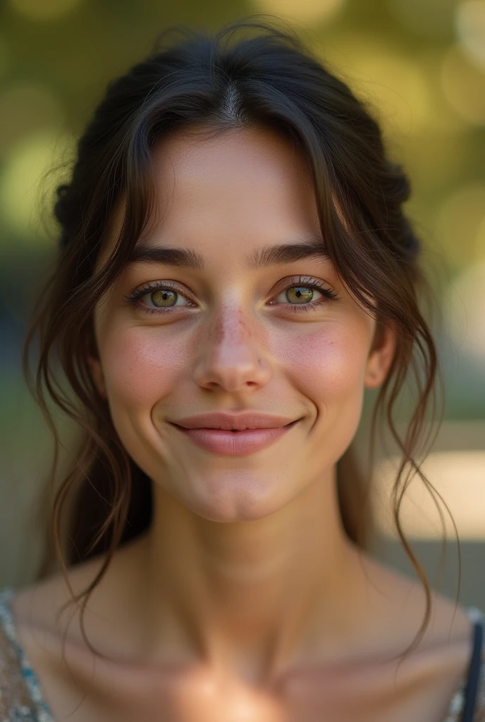 Um retrato aproximado de uma mulher deslumbrante com olhos verdes claros, longos cabelos negros e um sorriso terno, vestindo uma gola alta azul escura, with digital enhancements to create a hyper-realistic, cinematic look. inspirado em Jennifer Connelly, Brooke Escudos, Sofia Mudd, Anna Nikonova aka Newmilky, Alina Ivanchenko, 🤤 Angelina Stroganova, Julie Sino, Anastasia Ovchinnikova, Salma Hayek, julia gorokhova, Ana Nikonova, sorriso terno, Scarlett Hooft, Demi Moore. modelo feminino bonito e jovem. Foto de rosto realista, rosto ultra realista preciso, flawless skin, Beautiful, detailed flawless face. Photo is digitally enhanced with high levels of detail and cinematic lighting. ethereal and enchanting. High resolution for website, incrivelmente detalhado, hiper-realista, Cinematic light, Complexo, HDR, DSLR, 32k