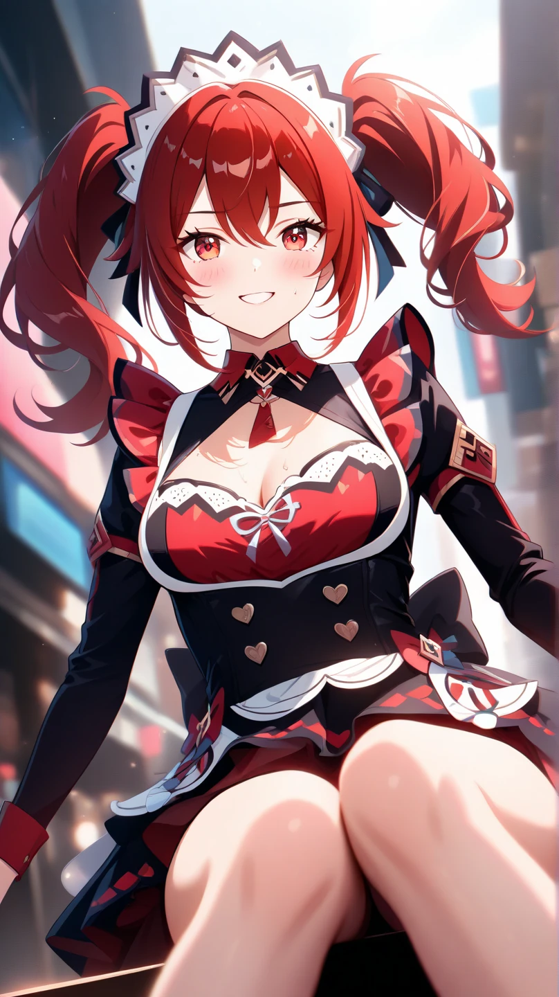 Cute girl, red hair, white eyes, KONAMI, Big tits, short shorts, dog ears, collar