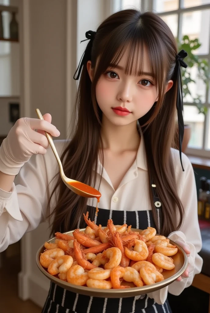 (best quality:1.2), masterpiece, Realistic, Ultra-high resolution, (((a beautiful Japanese idol 12 years old woman:1.2))), ((Gaunt:1.3)), (((Very flat chest:1.4))), ((Baby Face)), villainess, arms up, show me your armpit:1.2, (((tip of sausage touches her armpit:1.2))), (She has condensed milk poured all over her body), (completely :1.2), ((Armpits are wet and shiny with sweat:1.2)), She has skin that sweats easily Soaking wet, Sweaty, ((I can see my pores:1.4)), ((Frightened expression:1.3)), (((Put a very-long-sausage in her mouth:1.3))), ( chamber, prison:1.5)