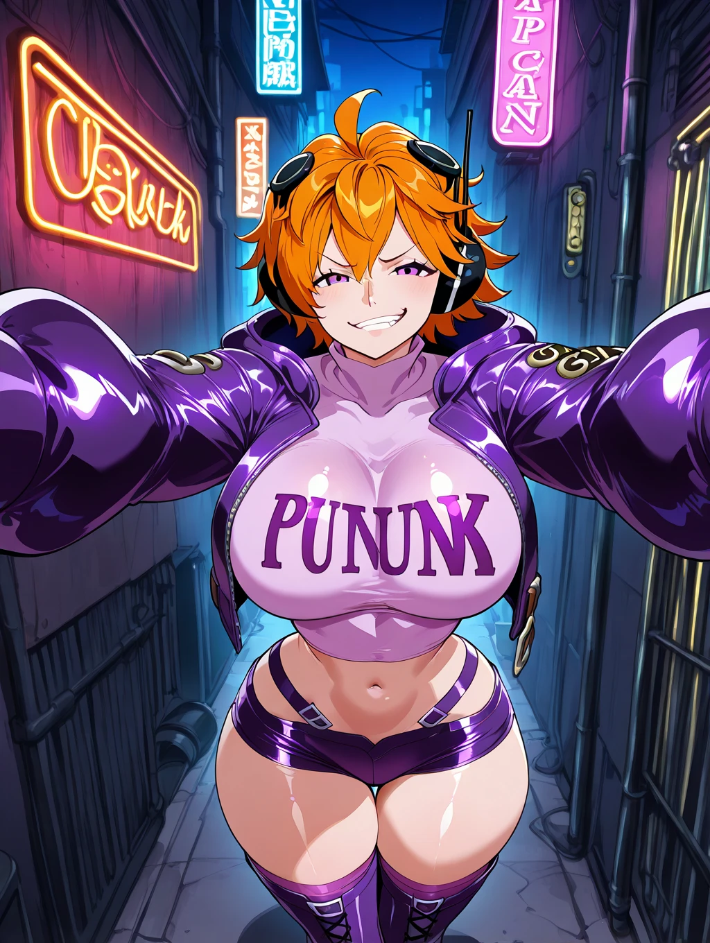 ((top-quality、8K、​masterpiece:1.5))、((((((very elegant and beautiful face、Double Peace Sign、The ultimate brainwashed smile))))))、1girl in、(((36-years old)))、(Slender figure:1.0)、((((((((purple color  hair、poneyTail、Purple Rouge、dark purple eyeshadow))))))))、(((((in a house、Shower room、:1.0)))))、((Shapely))、(((((((Very toned stomach and lower abdomen)))))))、Beautiful 、Beautiful 、hyperdetailed face、Detailed lips、A detailed eye、二重まぶた、(((((((((())))))))))、full body Esbian、((((((((large purple pet collar、The ultimate oversized cow neck bell、 Purple gloves、 oversized hoop earrings 、Purple knee socks))))))))、((Overwhelming super huge breasts and overwhelming abnormal saggy breasts:3.5))、((((((((Breast size is overwhelmingly too large、Make your overwhelming super huge breasts look even bigger、Both of her overwhelmingly large breasts are hanging down abnormally...))))))))、(((Body shape of Miss Universe model winner、Body shape of super big breasts contest winning model))、(((Emphasizing the overwhelming shape of super huge breasts)))、((((((((No underhair))))))))、(((((((((Quite tall)))))))))、(((((((((((((Her legs are wide open.、Spread your thighs naturally and overwhelmingly､The color of the  is light purple)))))))))))))、(((((((((((((((very beautiful 、very beautiful udder、very beautiful lower abdomen、She opens her 、Spread your thighs completely to emphasize your groin area)))))))))))))))、(((((((((((No body hair from neck to feet、No hair around the chest 、only one neck、Only two arms and two hands、only one navel、One  and  on each breast、The skin on the chest and abdomen will not peel off...、my abdomen is not'Split vertically、Only one  on each breast、Beautiful chest、The cleavage is also very beautiful and there are no foreign objects...、There are no protrusions on the chest other than one ...))))))))))))