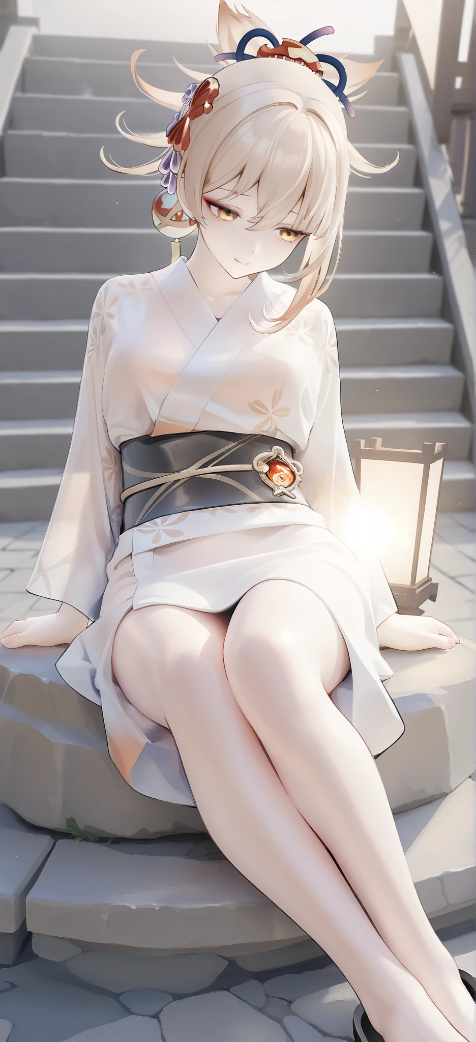 ((Best quality)), ((Masterpiece)), ((Ultra-detailed)), (illustration), (Detailed light), (An extremely delicate and beautiful),A charming young girl,long  white hair,Blue sky,(Chinese Garden),Silky 