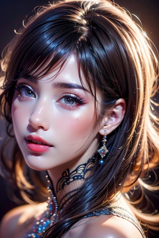 ((portrait of a girl in the dark, ultraviolet backlighting on her back:1.2)), (1girl: 1.3, 22 years), ((Glowing 3D objects interact with graphics，Super detailed illustrations)), super colourful and extremely intricately detailed photo of Hyperrealistic art Wonderful, intricate, (colorful), photorealistic Realism 8K, 16K Quality, fashion supermodel, (Glamour, paparazzi taking pictures of her), (beautiful slim and sharp face), (((Hyper absurd details of realistic , perfectly round brown eyes: 1.3) in Ultra absurd quality and resolution)), (light pale complexion), ((Ultra sharp eyes, clear absurd quality, not blurry)), ((fine detailed pupils: 1.4) ), pink_makeup:1.2, blue_eyeliner, red_lipstick:1.2,(perfect dark_eyeshadows), (Detailed nose:1.2), Intricate detail face, best high quality real texture skin, (perfect composition), ((creative spring flowers uv portrait glowin body art painting:1.33)), ((fluorescent flower clusters printed on her skin: 1.4)), ((fluorescent paint whole body:1.37)), ((A model shows off glowing body paint covering her  in a vivid artistic display:1.3))), ((Beautiful girl with long legs and good style:1.2)), ((firm and full )), (dynamic pose:1.25),((no_Pantise)),(:1.33), (((cowboy shot))), 