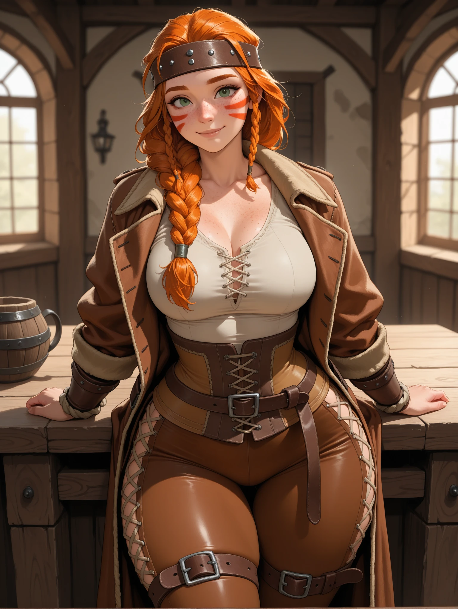 8k, masterpiece, best quality, realistic, higly detailed, cowboy shot, 1girl, solo, itsuki, serious looking girl, medium-length hair, expressive ahoge, reddish-orange hair, a pair of star-shaped hairpins near both of her eyes, dark blue eyes, average height, well-endowed figure, glasses, cute, Norse Goddess
