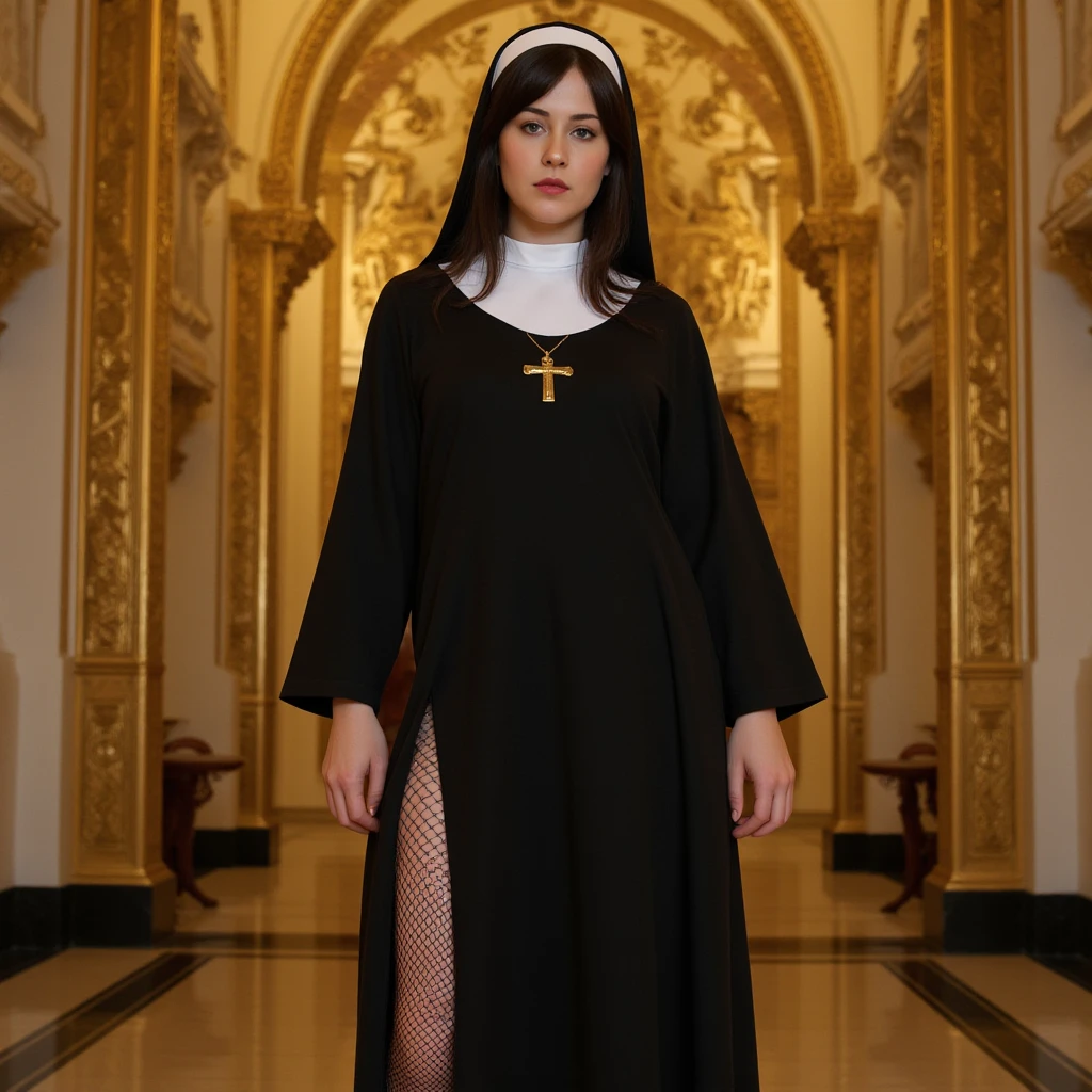 full body of a woman dressed as a priest in a church, no , , ((normal, amateur)), photorealistic, photo, masterpiece, realistic, realism, photorealism, high contrast, photorealistic digital art trending on Artstation 8k HD high definition detailed realistic, detailed, skin texture, hyper detailed, realistic skin texture, armature, best quality, ultra high res, (photorealistic:1.4),, high resolution, detailed, raw photo, sharp re, nikon d850 film stock photograph 4 kodak portra 400 camera f1.6 lens rich colors hyper realistic lifelike texture dramatic lighting unrealengine trending on artstation cinestill 800,