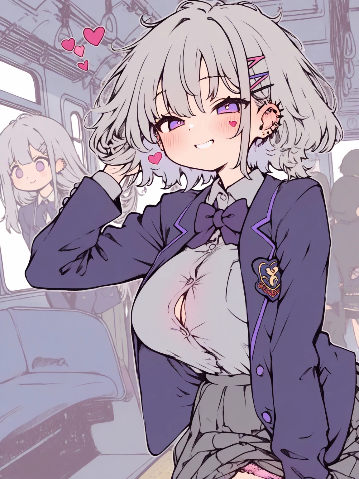 Completely naked、ON back、on the train、Boy in the back、Rub the butt、(blush)、Crotch soaked、Standing、Eyes Wide Open、NSFW、handjob、1boy、((see through))、skirt lift、back vaginal,sex、Hold a condom、((Ahegao))、Raise your arms