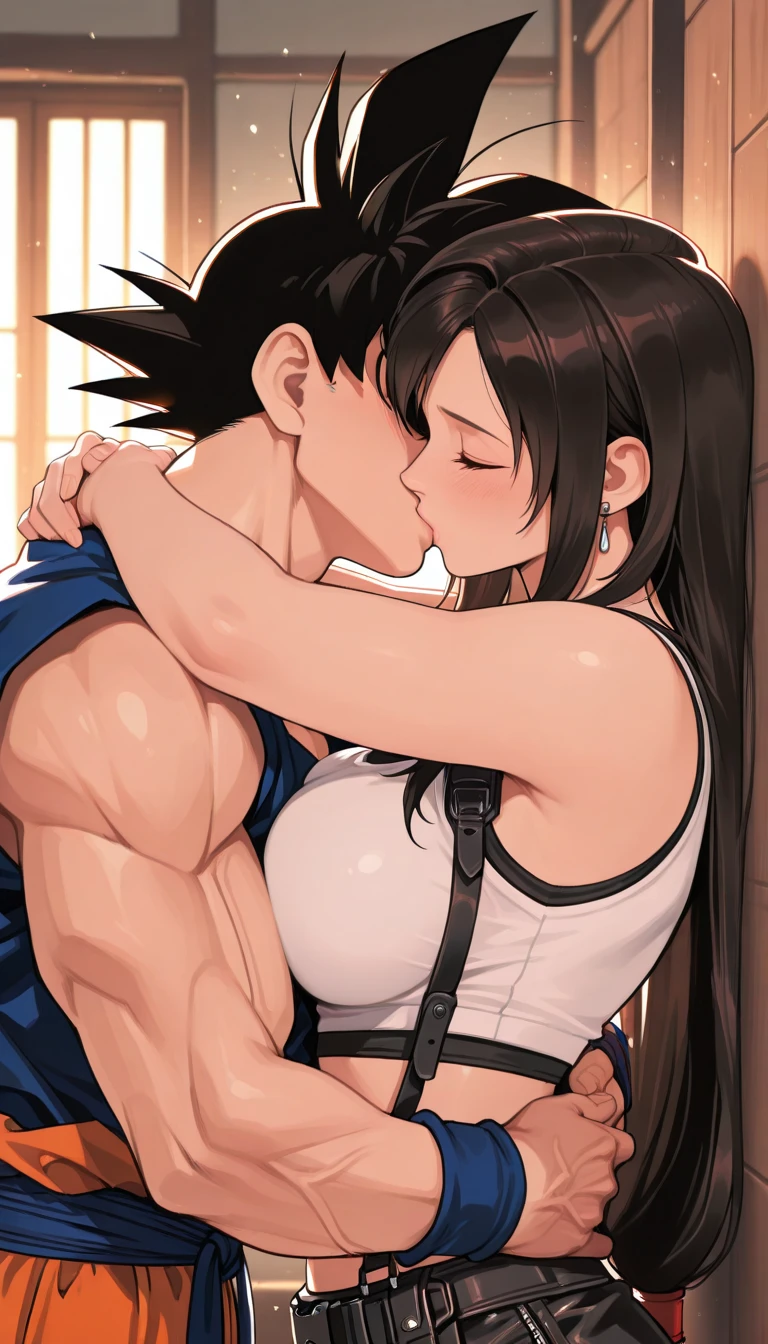 Hot sexy beautiful  sleeping with   bald ugly fat old man on bed hugging each other , tassel  earrings,big breasts,  lipstick,makeup,black hair,long hair,blush,black eyes,1 girl,1 boy, necklace ,cross hair between eyes, single braid with blue ribbon,