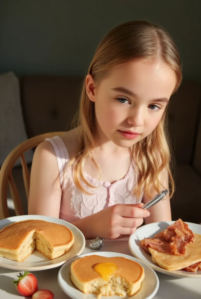 long blonde child girl hair rances , There's a plate of HAMBÚRGUER