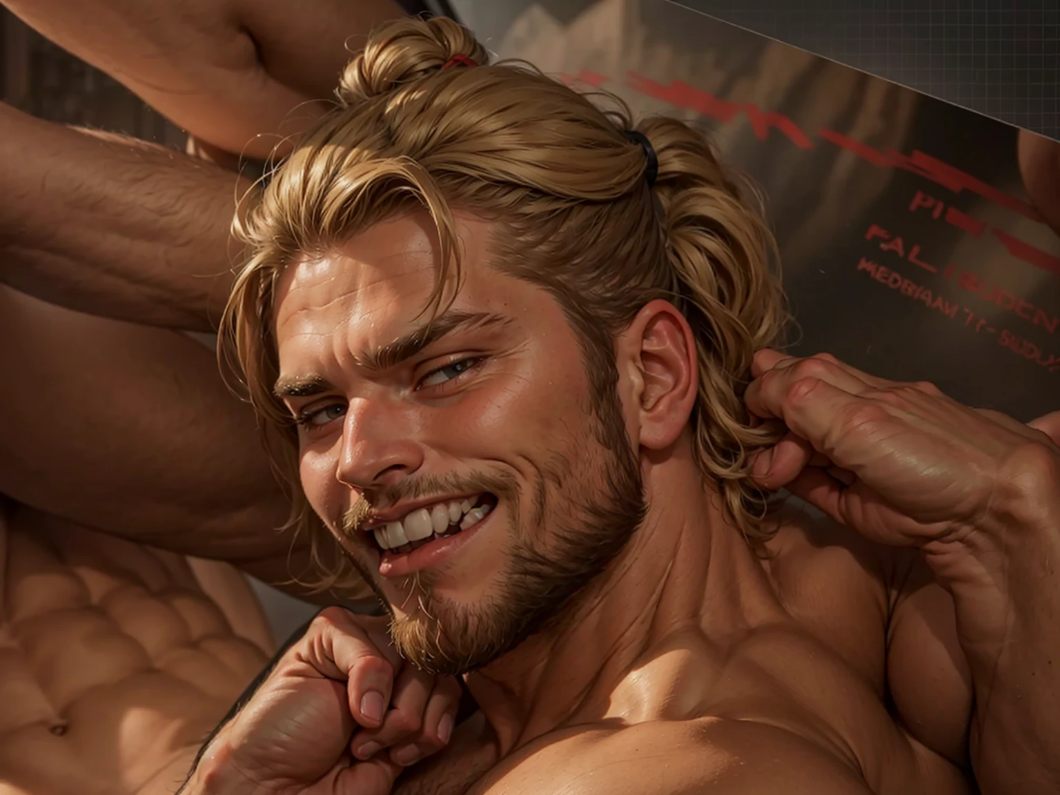 A male elf, muscular body, not exagerrated muscles, red long size hair, albinissim, orange and bronw eyes, scar on the chest, well defined abs, body shaped hourglass, small scar close to the eyes, sensual body, atractave body, beautifull face, confident pose,  hair, flacid uncut , a bathroom on the background, night time, alone, , fantasy, mystical, ethereal, magical, surreal, enchanting, dark atmosphere, misty steam, glass shower door, water droplets on his body,smooth porcelain bathtub, marble tiles,  sculpted abs, toned muscles, defined jawline, striking cheekbones, pointed ears, elegant  features, sparkling blue eyes, luscious long hair flowing down his back, graceful posture, confident expression, relaxed demeanor, serene ambiance, soothing background music, peaceful environment, gentle candlelight,