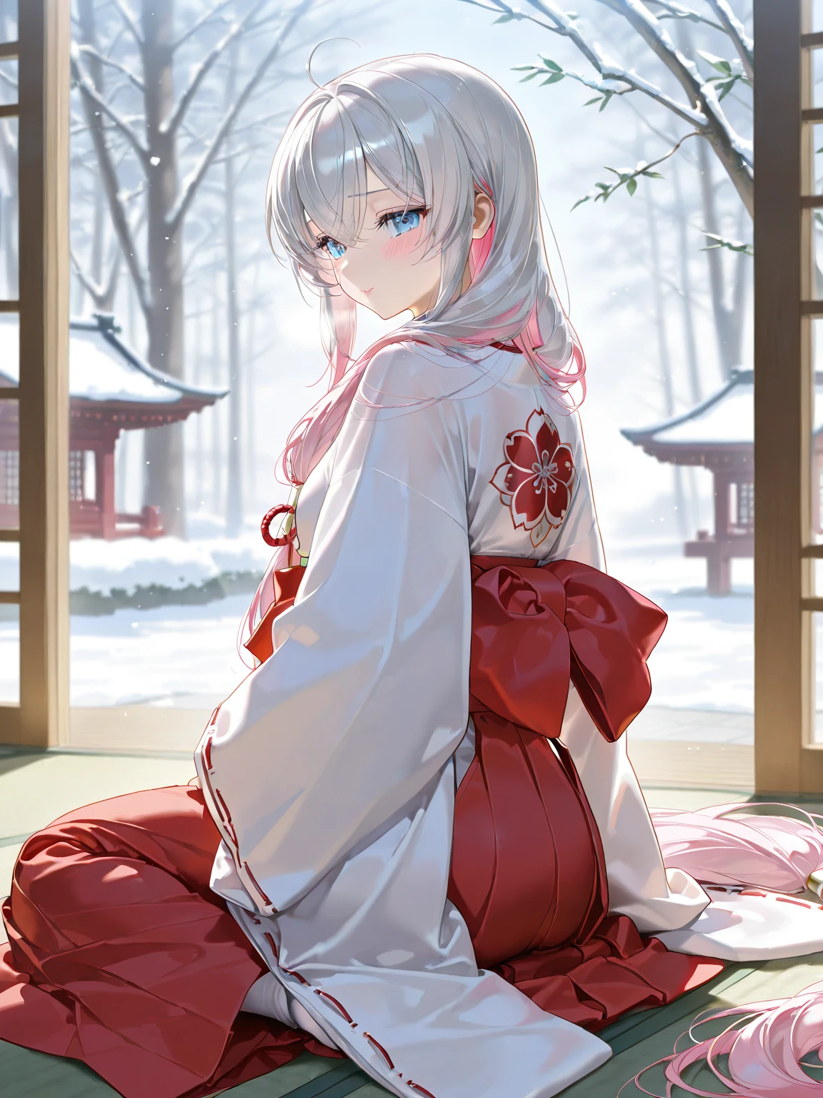 tmasterpiece，A high resolution，best qualtiy，Single female，cat ear，White tights，pondering，White color hair，red pupils，complete，tigh-high boots