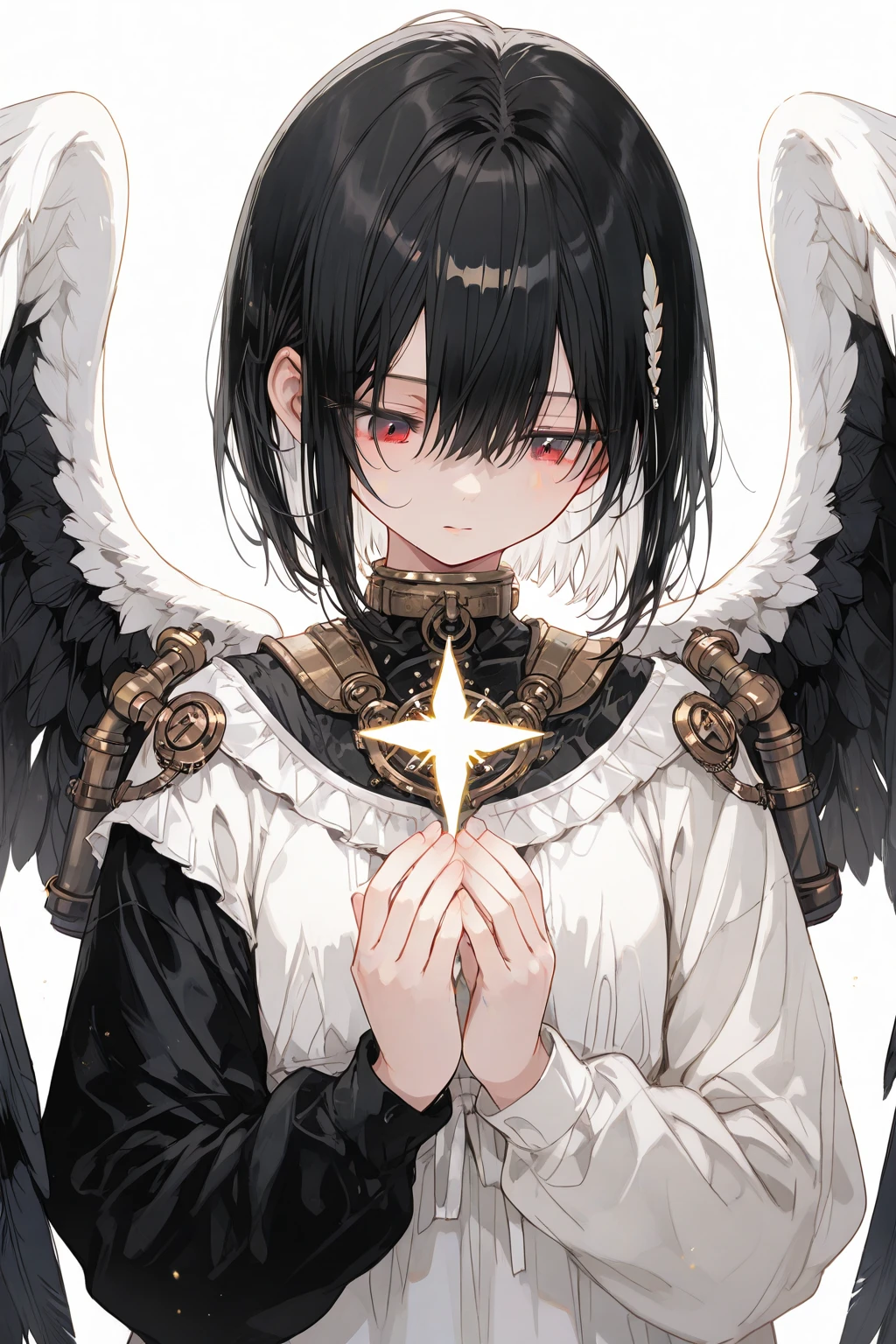Anime girl with angel wings and a blue shirt - SeaArt AI