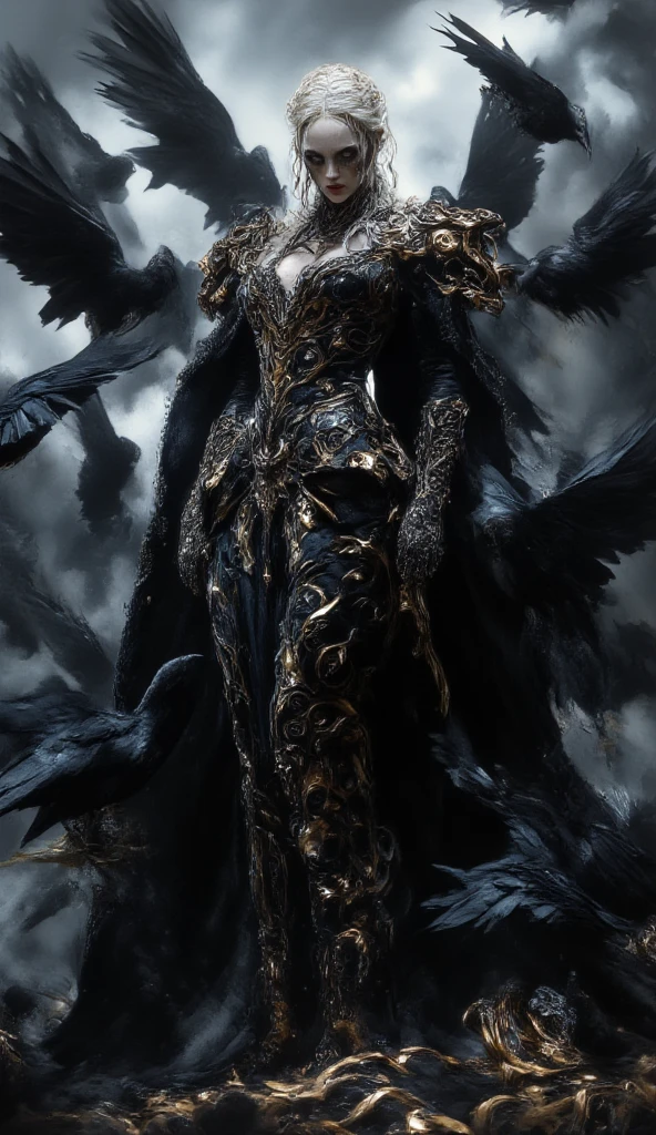 Beautiful fallen angel, she has short blonde hair, she (roars: 0.7) and (shows her fangs: 0.7) spreads (membranous wings: 1.3), skin details, wears a queen dress, dark, horror, masterpiece, most good quality, intricate details, absurd, horrible, chromatic aberration, depth of field, soft lighting, tone mapping, very detailed, concept art, smooth, sharp focus, dramatic lighting, very detailed artwork, cinematic, 8K, stunning Incredible shadows, (very detailed background: 1.0)