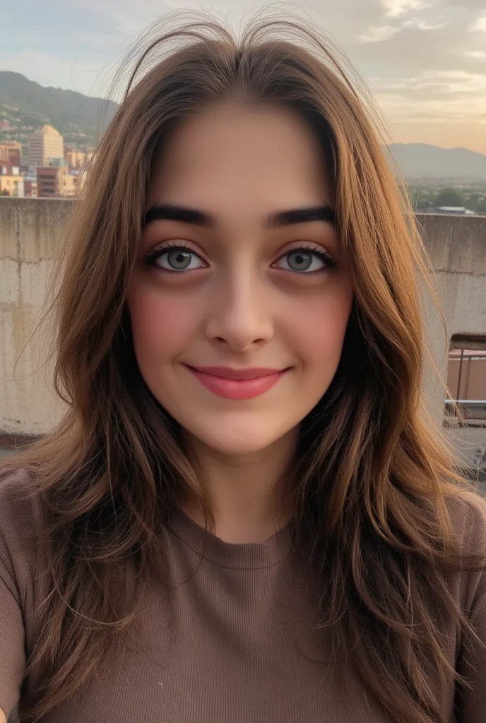 Eliy , in a school bathroom , , , looking at the camera , ,, , , , , from above , , , from the front, , on her knees ,  , tongue out, ,  , very angry, frowning eyebrow , black t-shirt, light blue jeans 