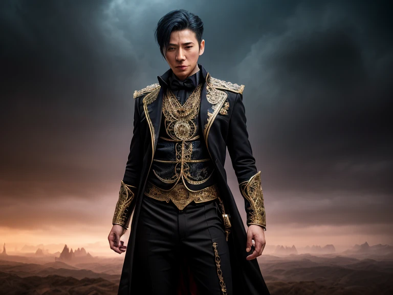 handsome young man, 25 years old, Asia, expert'your work, Best picture quality, higher quality, Highly detailed, Ultra high resolution, 8k resolution, delicate  features, boy, Big muscles, tattoo, glowing eyes, short hair, hair details, [[turn away, look to the side, Focus on homosexuality and pay attention to every detail.. , Open Hanfu Sheer Gauze Jacket, not have bottoms,Wear white ,blue crystal belt, at night, starry sky, flying flowers. waterfall, mountain, dragon circle, Chinese patio background (((((Convex crotch))))),decorated with crystals,crystal rod,pile of crystals,crystal floating in the air