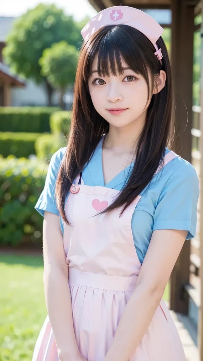 Japanese,6 years old,Baby Face、Ultra-flat 、Ultra short height、An innocent smile、Flat のクローズアップ、Flat :1.85、cute,Kindergarteners,Pink  apron、So small and so young、On the bed:1.85、She gives me a good morning kiss:1.85、She spread her arms