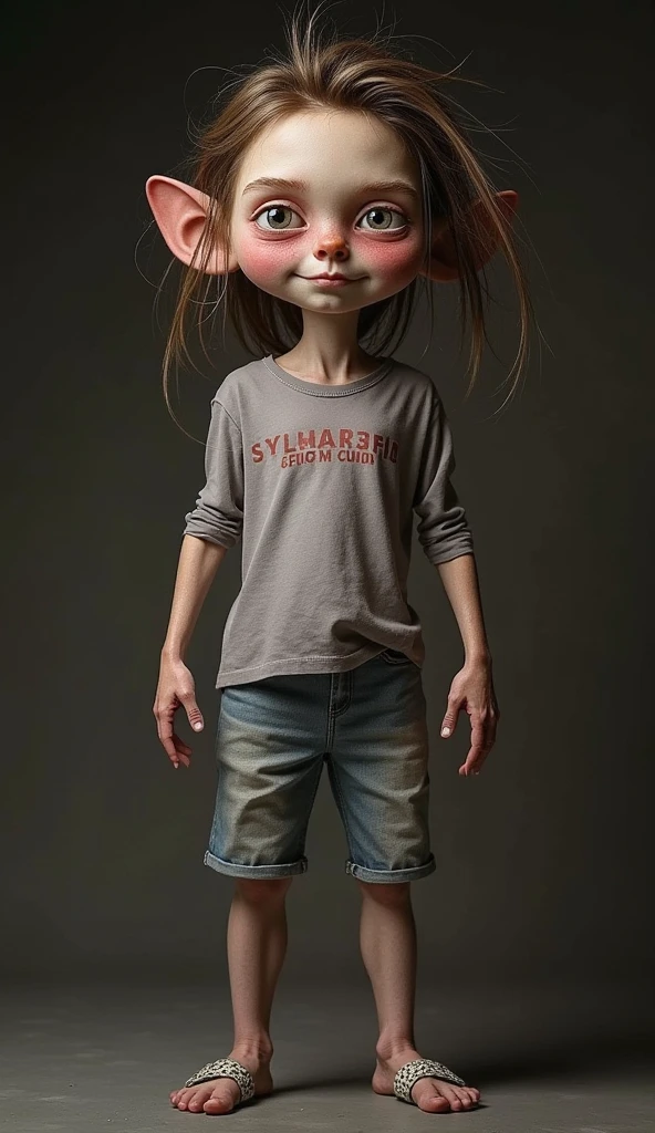 A very thin young  adolescent who looks anorexic gazing sadly into the camera lens. The scene show the entire body of the teenager. Sad face. the girl's body is similar to that of a pubescent. on a sofa



