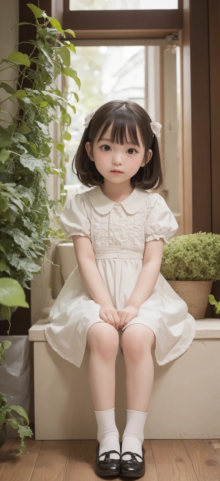 Cute Girls、11 years old、Long Hair、Natural Blonde Hair、Light blue eyes、whole body、Standing straight and facing forward、smile、Camera front、Bangs between the eyes